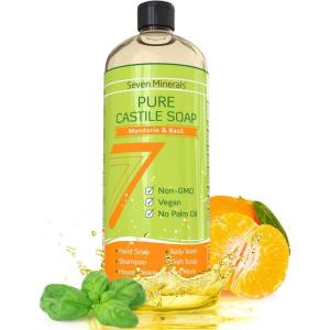 imagePure Castile Soap  No Palm Oil GMOFree  Gentle Liquid Soap For Sensitive Skin ampamp Baby Wash  All Natural Vegan Formula with Organic Carrier Oils 8 Fl Oz An UnscentedMandarin Basil