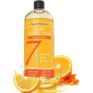imagePure Castile Soap  No Palm Oil GMOFree  Gentle Liquid Soap For Sensitive Skin ampamp Baby Wash  All Natural Vegan Formula with Organic Carrier Oils 8 Fl Oz An UnscentedSweet Orange