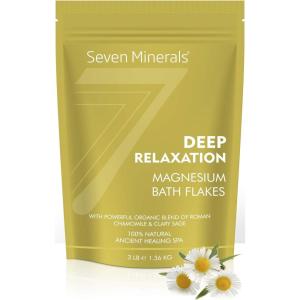 imageSeven Minerals Deep Relaxation Magnesium Chloride Flakes 3lb  Absorbs Better Than Epsom Salt  Unique Full Bath Soak Formula for Stress and Relaxing with Roman Chamomile ampamp Clary SageRoman Chamomile  Clary Sage