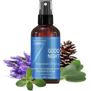imageSeven Minerals Good Night Magnesium Spray Powerful Organic Blend of Essential Oils Cedarwood Lavendar Sweet Marjoram ampamp Clary Sage 4 fl oz