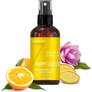 imageSeven Minerals Magnesium Happy Joints Spray  Powerful USA Made Magnesium Oil Blend with Essential Oils Turmeric Ginger and Orange  Free Ebook Included 4 fl oz