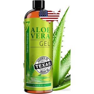 imageSeven Minerals Organic Aloe Vera Gel from freshly cut 100 Pure Aloe  Big 12oz  HighestQuality Texas grown Vegan Unscented  For Face Skin Hair Sunburn relief12 Fl Oz