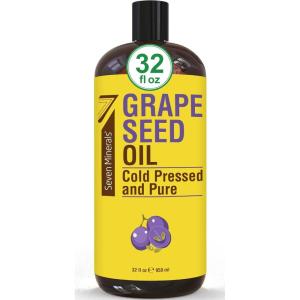 imageSeven Minerals Pure Cold Pressed Grapeseed Oil  Big 32 fl oz Bottle  NonGMO Hexane Free Natural ampamp Lightweight Grape Seed Oil for All Skin Types ampamp Hair Perfect for Massage Therapy ampamp Aromatherapy