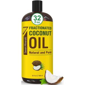 imageSeven Minerals Pure Fractionated Coconut Oil  Big 32 fl oz Bottle  NonGMO 100 Natural Lightweight Massage Oil for Massage Therapy on Skin Hair More  Perfect Carrier Oil for Essential Oils32 Fl Oz Pack of 1